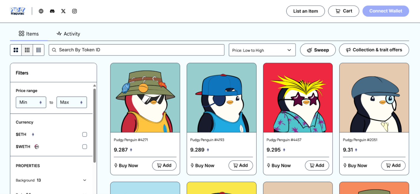 شراء وبيع Pudgy Penguins NFT أفضل الأسعار بالـ ETH