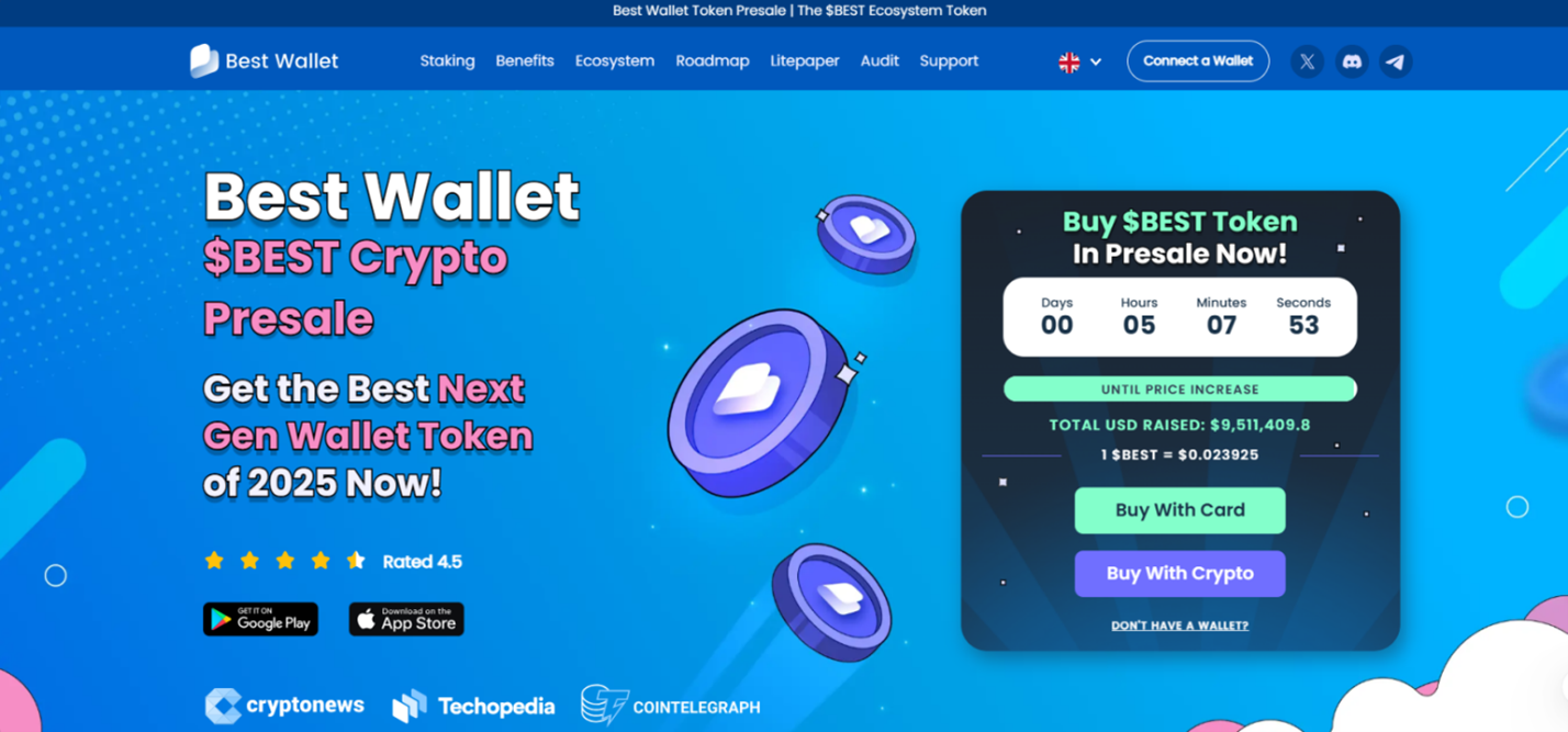 الصفحة الرئيسية لموقع عملة Best Wallet