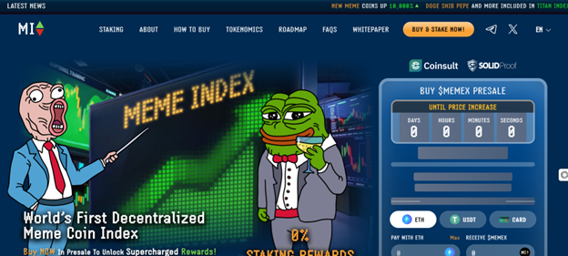 الصفحة الرئيسية لمشروع عملة Meme Index